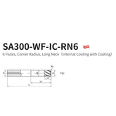 G-SA300-WF-IC-RN6  6 Flutes, Corner Radius, Long Neck(Internal Cooling with Coating) - Big-tools Industrial Supply Tools for Metal Cutting